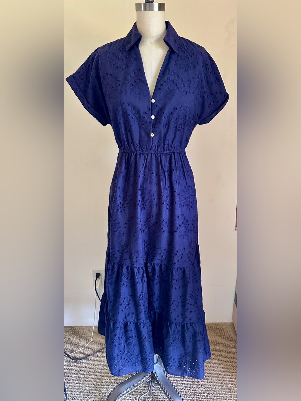 NWT Sam Edelman Eyelet Shirtdress Maxi , size 4 in Navy